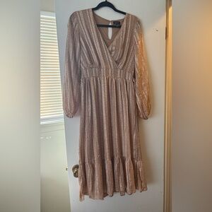 Japna Pink Ruffled Wrap Dress with Bishop Sleeves